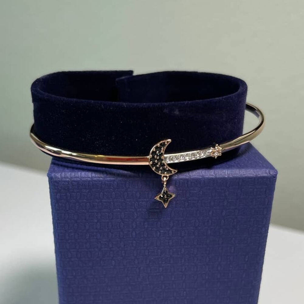 Swarovski Crystal Duo Moon Black Rose Gold-Tone Bangle